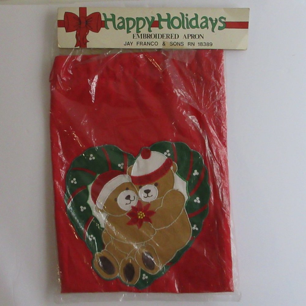 NEW Kitchen Christmas Half Apron Jay Franco & Sons Embroidered Teddy Bears Vtg